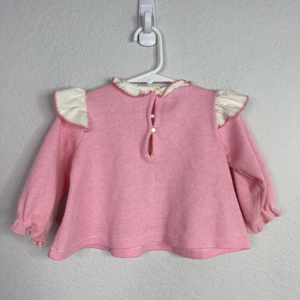 Carters Sweater Girls 18M Pink White VTG 80s Long Sleeve Ruffle Collar‎ Animal